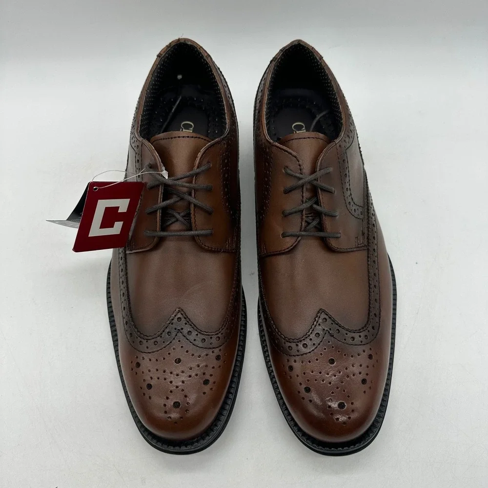 Chaps 96-98722‎ Mens 9.5 M Astor Dark Tan Wingtip Brogue Oxford Dress Shoes